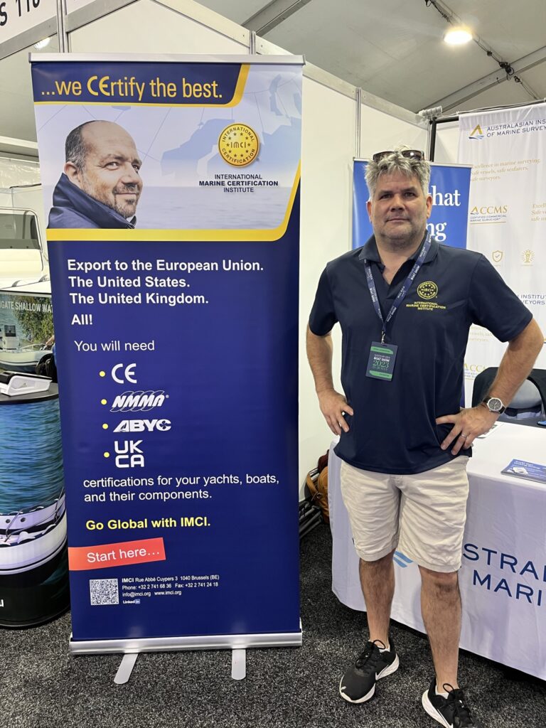 Greg promoting IMCI CE Certification and Inspection services at the Sanctuary Cove Boat Show.